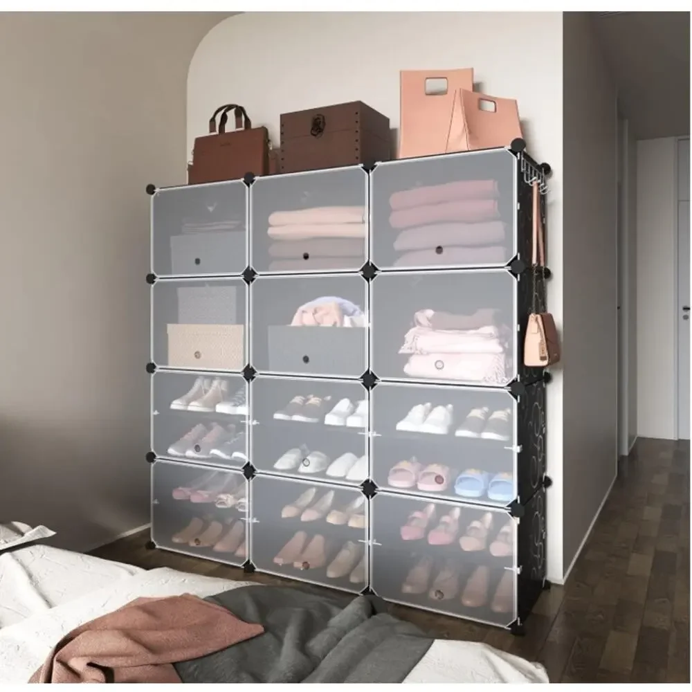 ROJASOP 8-Tier Shoe Cabinet 48-Pair Organizer Stackable Black Open Box